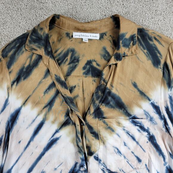 Young Fabulous & Broke Womens Susan Shirt Medium Blue T an Tie Dye Button Down - Picture 7 of 12
